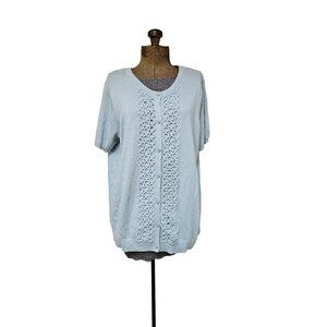Liz Claiborne Light Blue Cotton Knit Sweater With Circle Design Womens Size 1X
